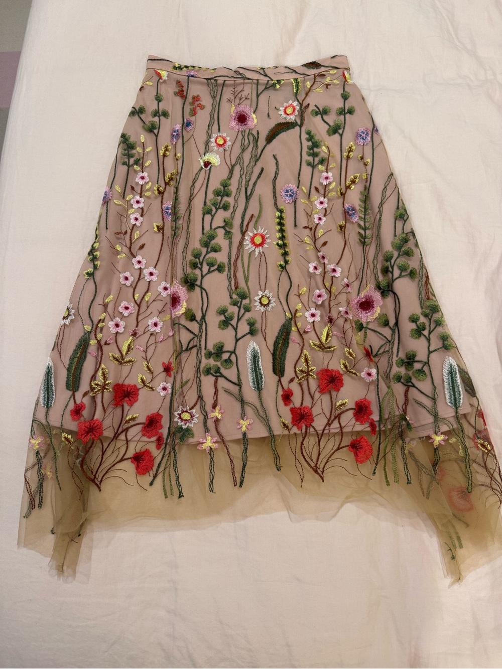 Eva Franco Blush Tulle Skirt with Multicolored Floral Embroidery
